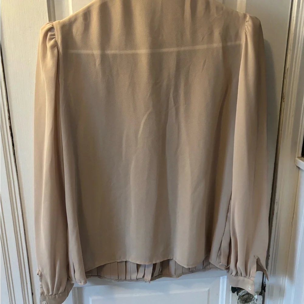 Vintage 80s Betty Hanson Beige Chiffon Blouse with Bow Detail - Picture 3 of 4
